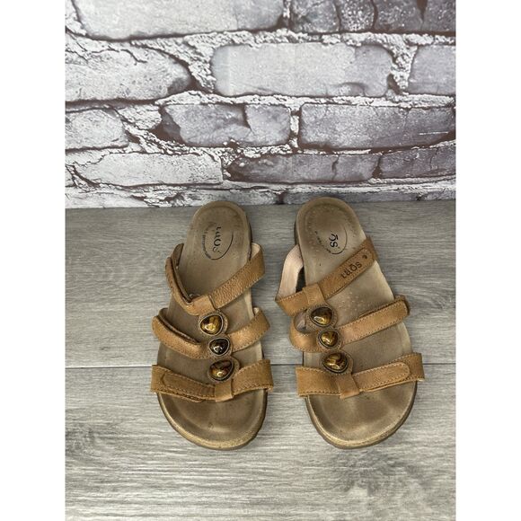 TAOS Prize Brown Leather Casual Comfort Slides Straps Sandals Women’s 8M US/39EU - Picture 1 of 16